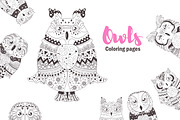 Owls. Coloring pages, a Background Graphic by Anna Violet (Thumbnail 1 of 5)