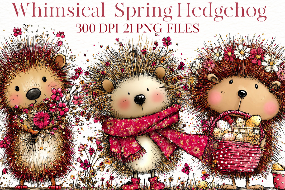 Whimsical Spring Hedgehog Clipart, an Illustration by Designworld (Photo 1 of 8)