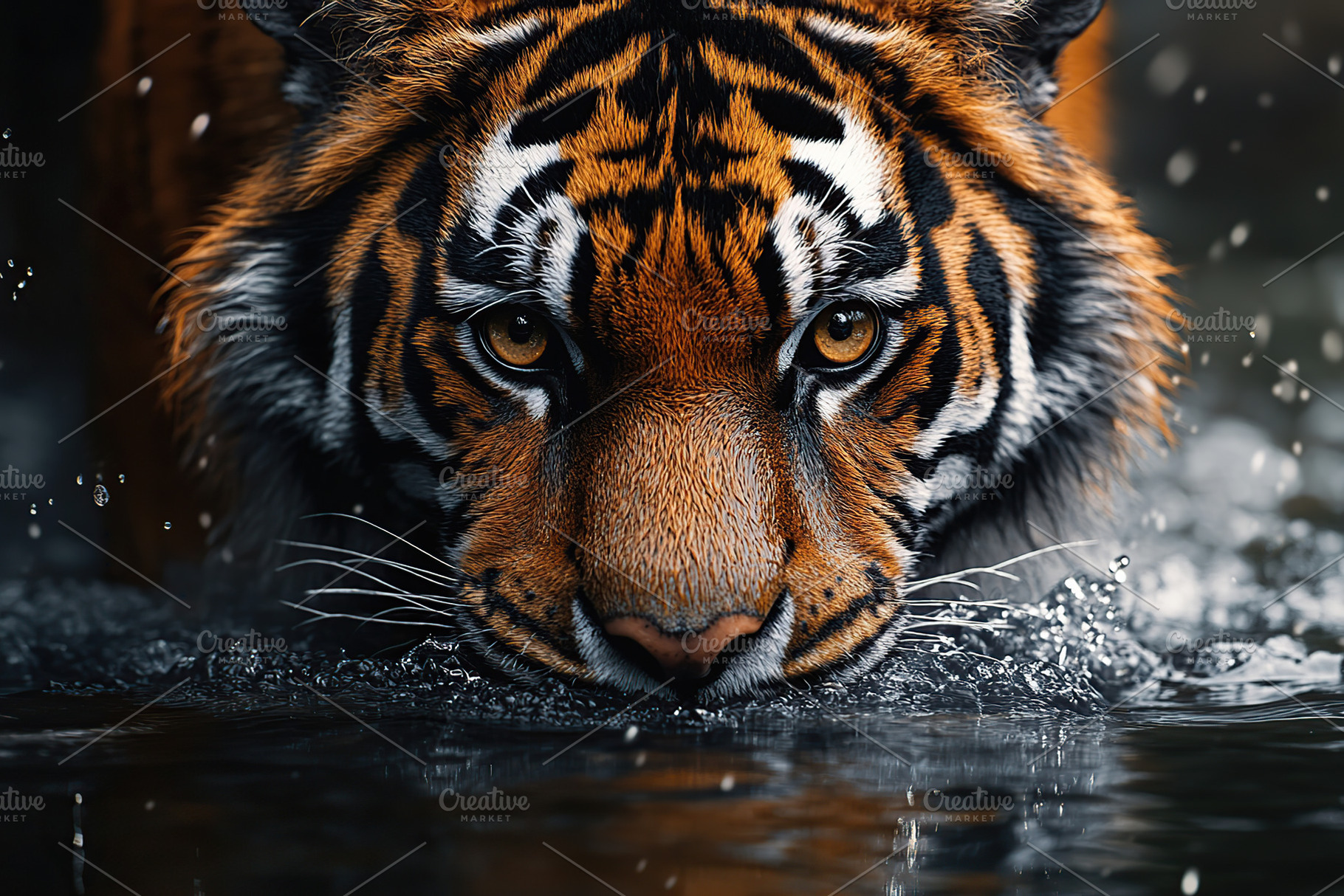 Portrait of bengal tiger in water, closeup, an Animal Photo by AlyaAnd