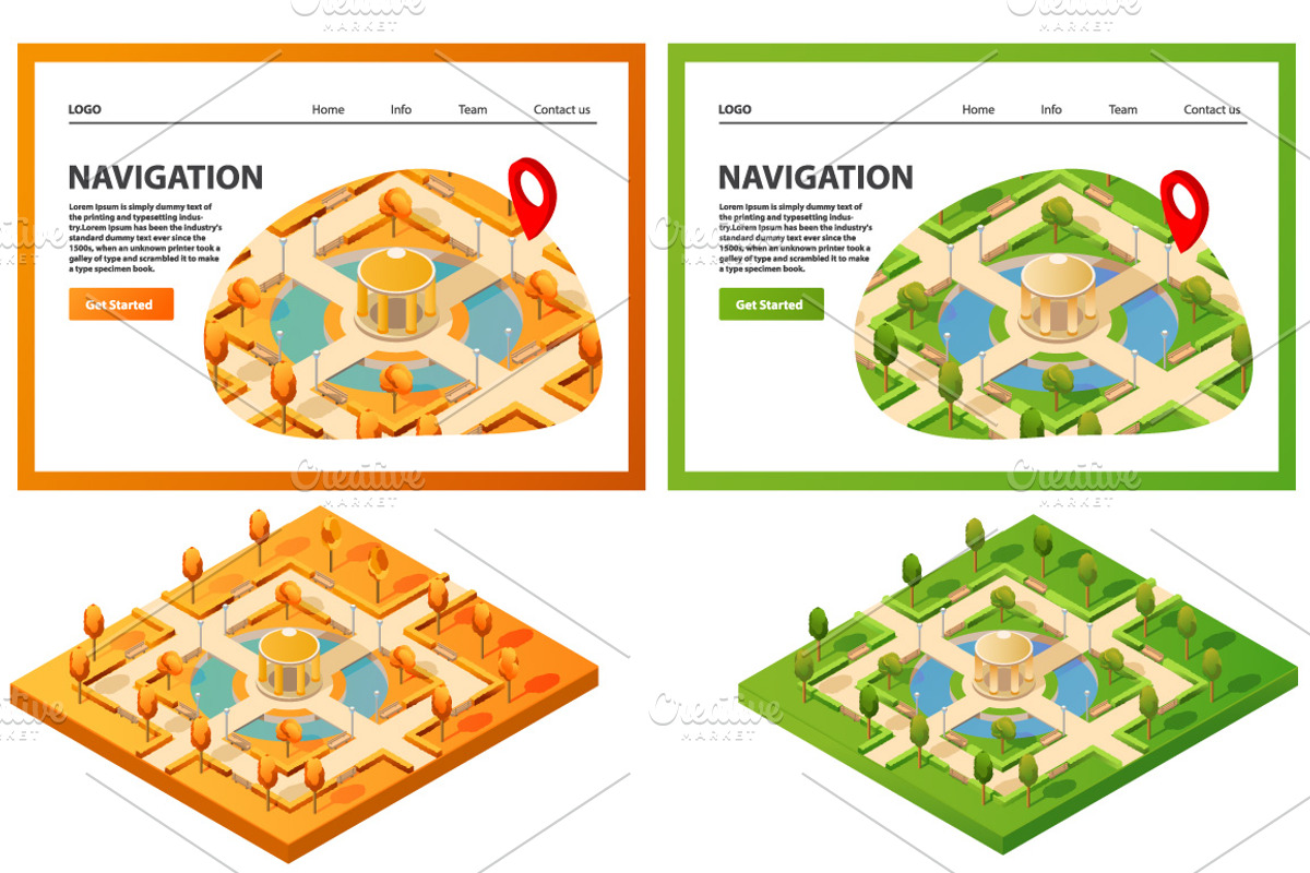 Isometric map public summer park., an Object Illustration by Dukesn