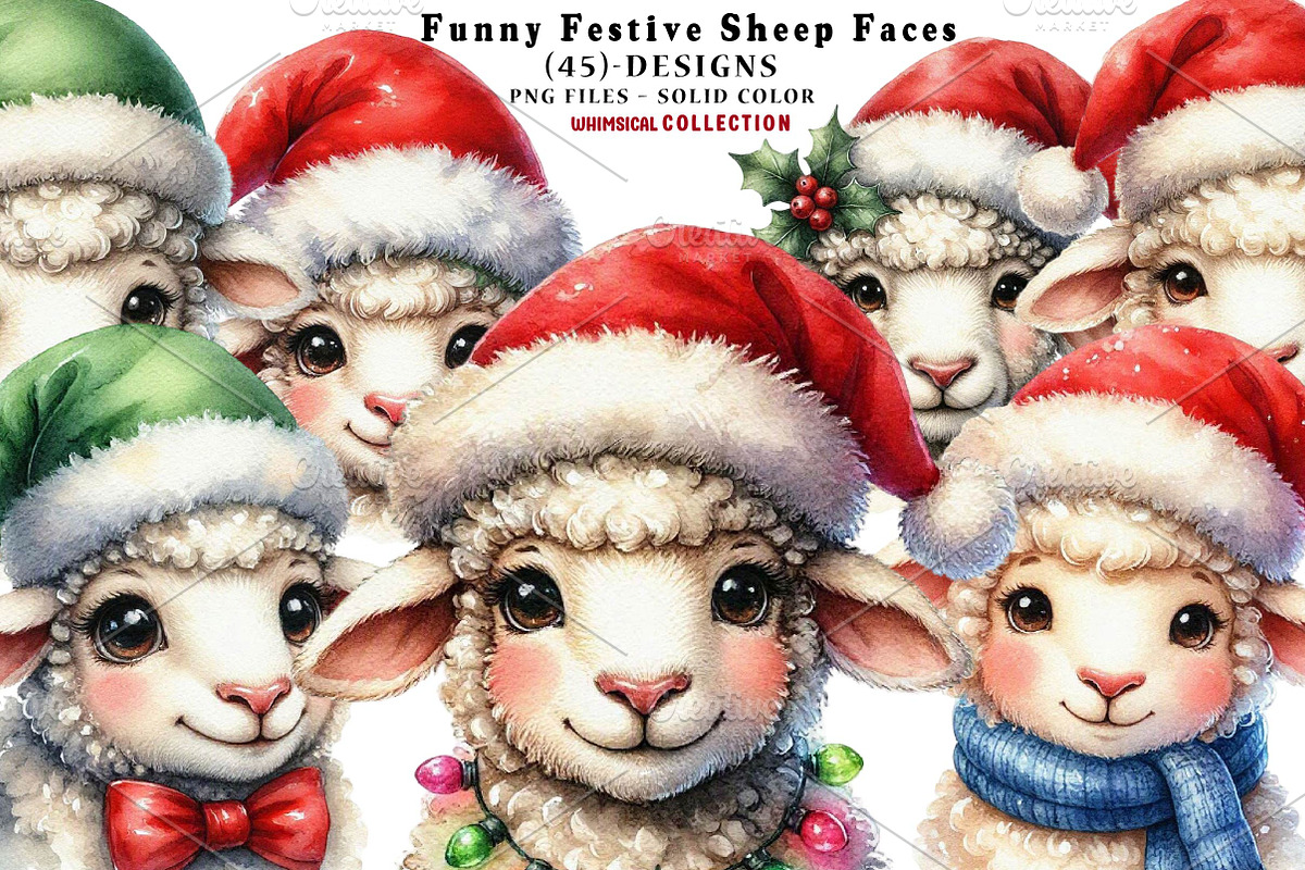Funny Festive Sheep Faces, a Seasonal Illustration by CreationArt (Photo 1 of 7)