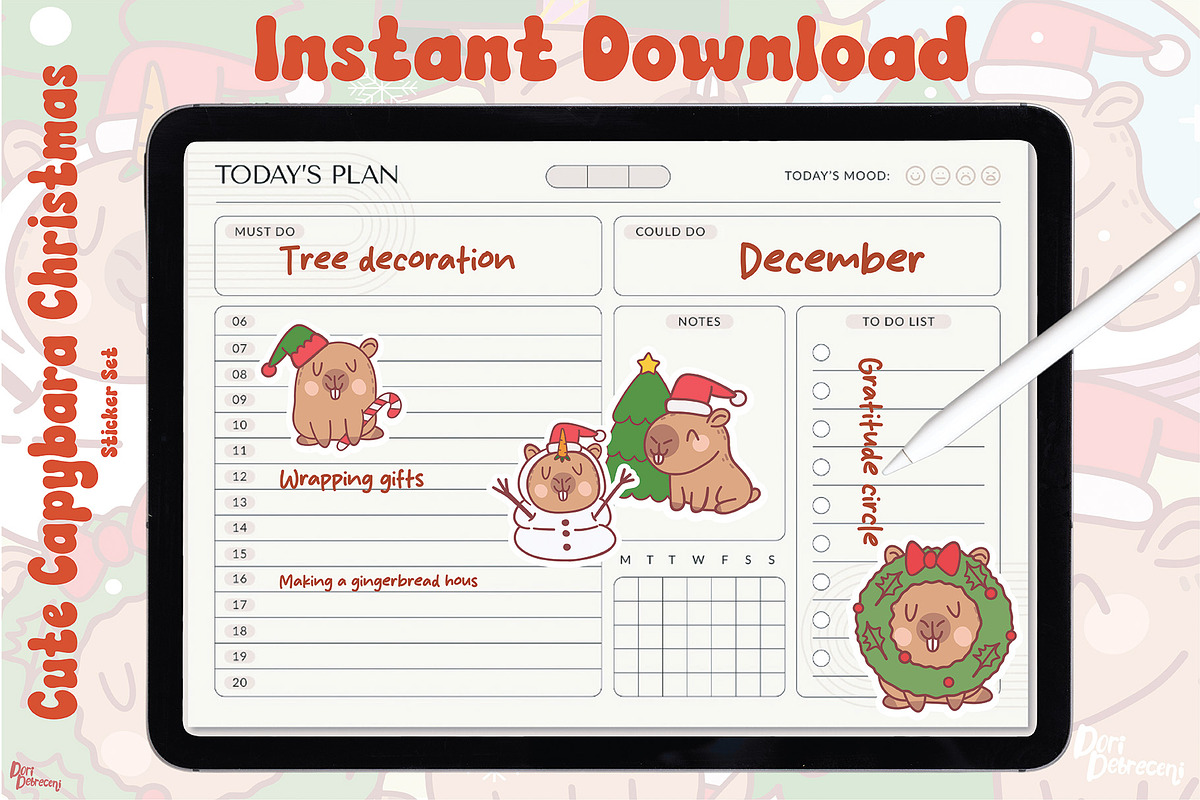 Cute Capybara Christmas Sticker Set, a Graphic by Dori Debreceni draws (Photo 2 of 4)
