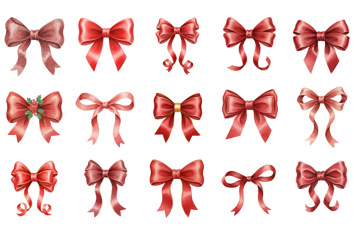 Vintage Christmas Red Bow Bundle, an Illustration by Designking (Photo 3 of 5)