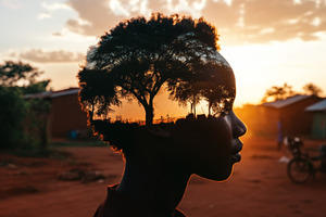 Double exposure of African woman wit, a Photo by Dvoevnore photos