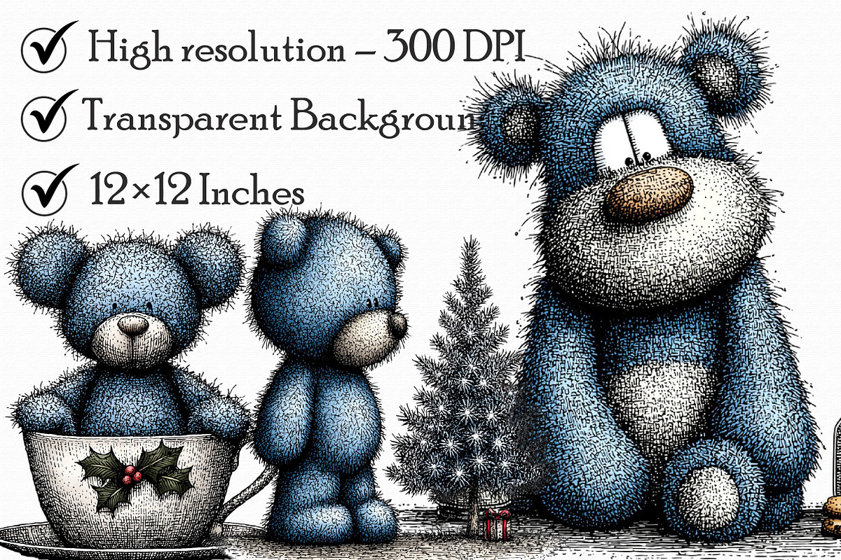 Christmas Ice Blue Teddy Bear Clipar, an Illustration by Libby Wishes (Photo 6 of 7)