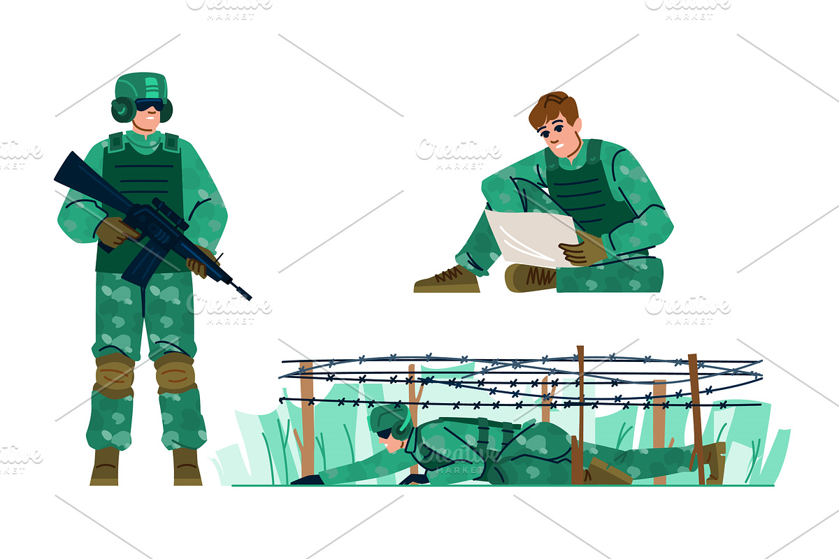 Military soldier training, duty and, a Person Illustration by pikepicture