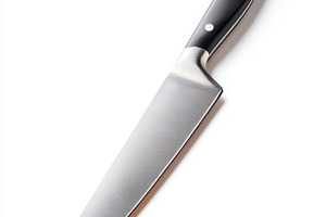 Sleek modern kitchen knife on white background, a Food & Drink Photo by AlyaAnd