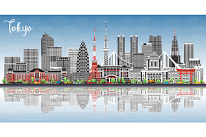 Tokyo Japan city skyline with color, an Illustration by Booblgum