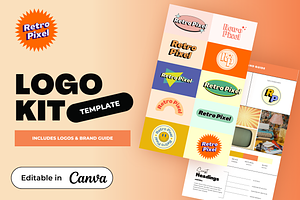 Retro Pixel Logo Brand Kit Canva