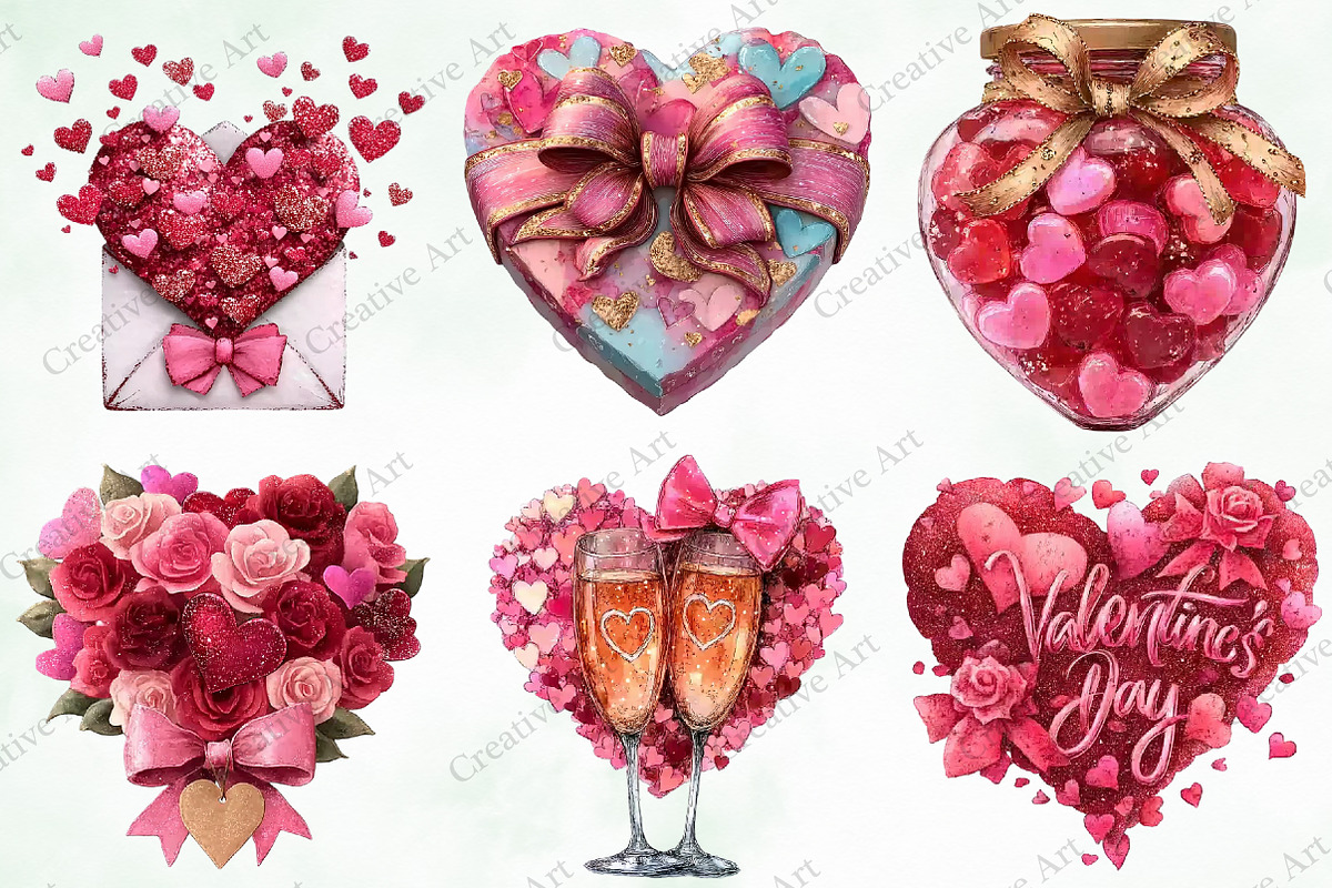 Watercolor Valentine Gift Clipart, an Illustration by Creative Art (Photo 5 of 9)