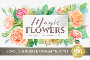 Magic flowers. Watercolor set.