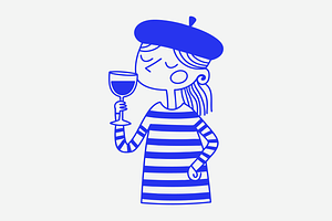 French Woman Drinking Wine Doodle, a Person Illustration by Danil Polshin