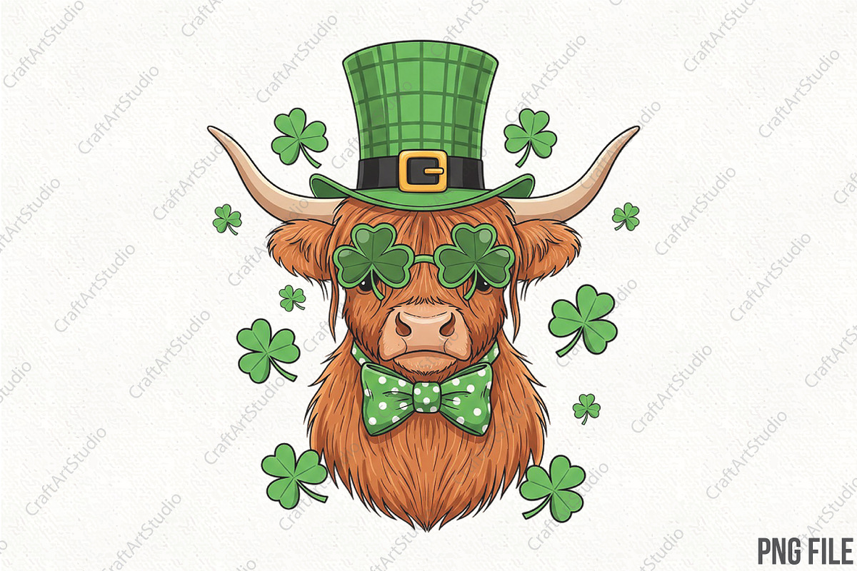 Highland Cow St Patrick’s Day PNG, an Illustration by CraftArtStudio (Photo 1 of 4)
