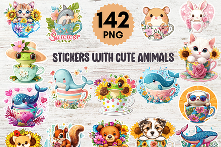 Children's Stickers with Cute Animal, an Animal Illustration by LA Design