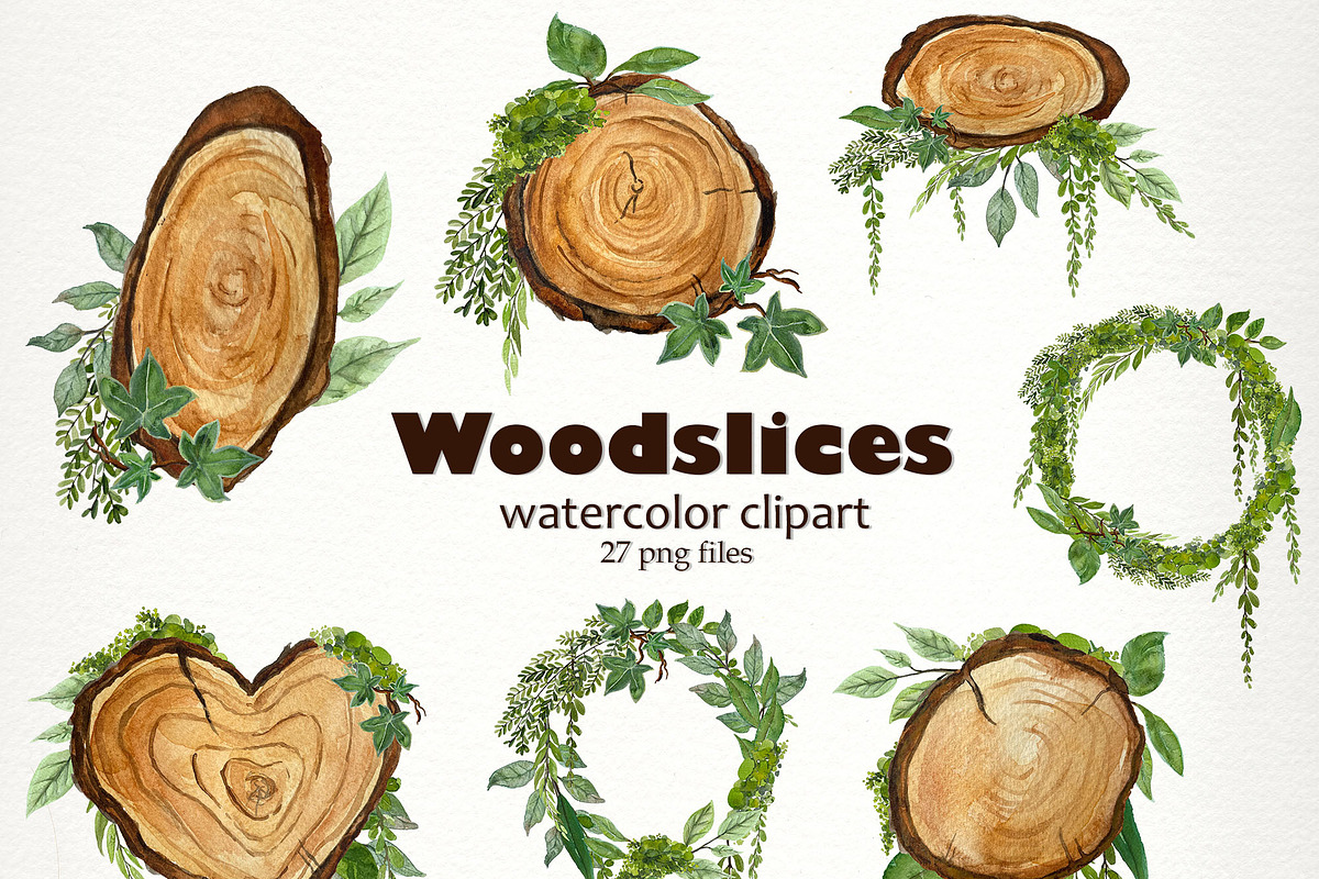 Watercolor Woodslices Clipart- Handp, an Illustration by SandraGraphicDesign (Photo 5 of 7)