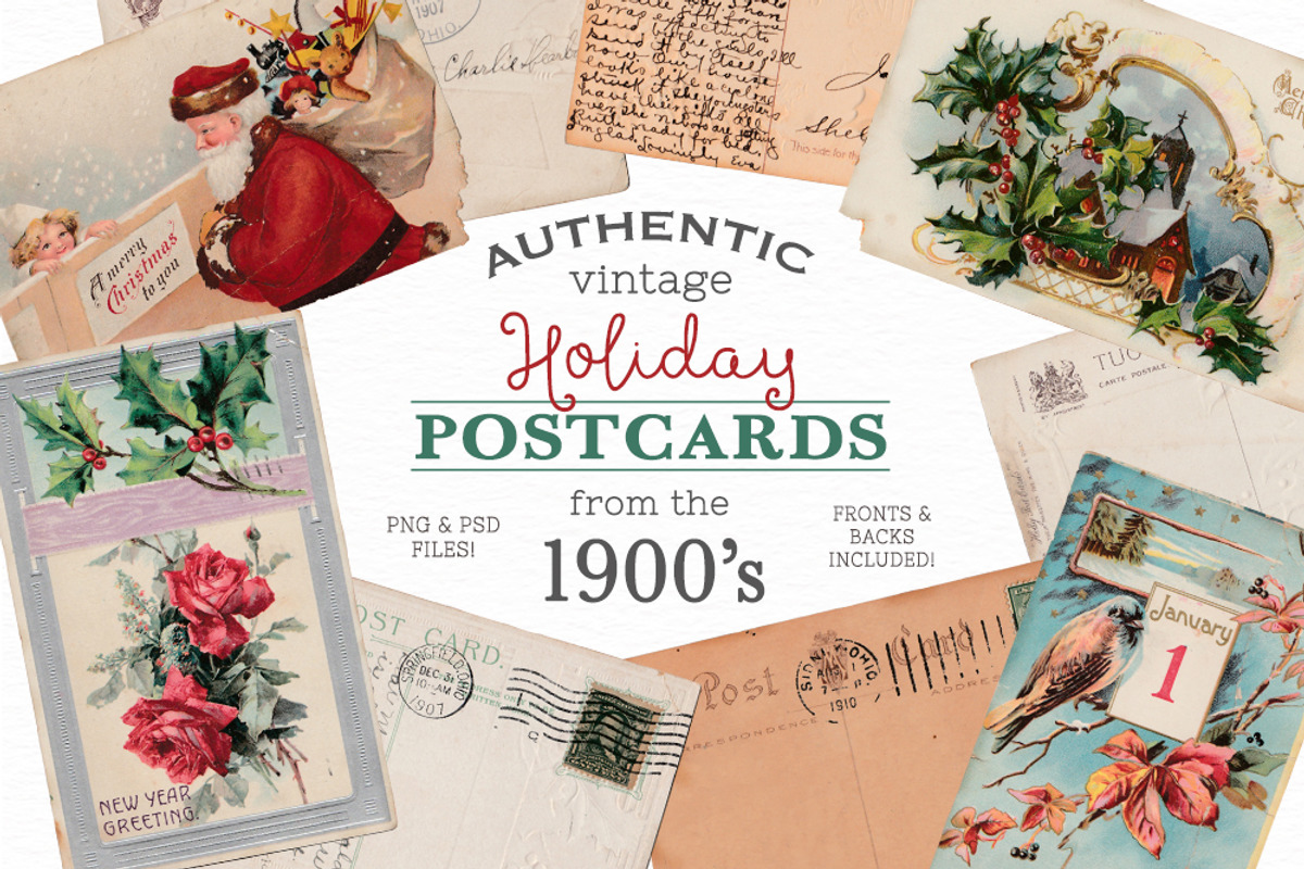 Authentic 1900's Holiday Postcards, an Object Graphic by patternpop studio (Photo 1 of 3)