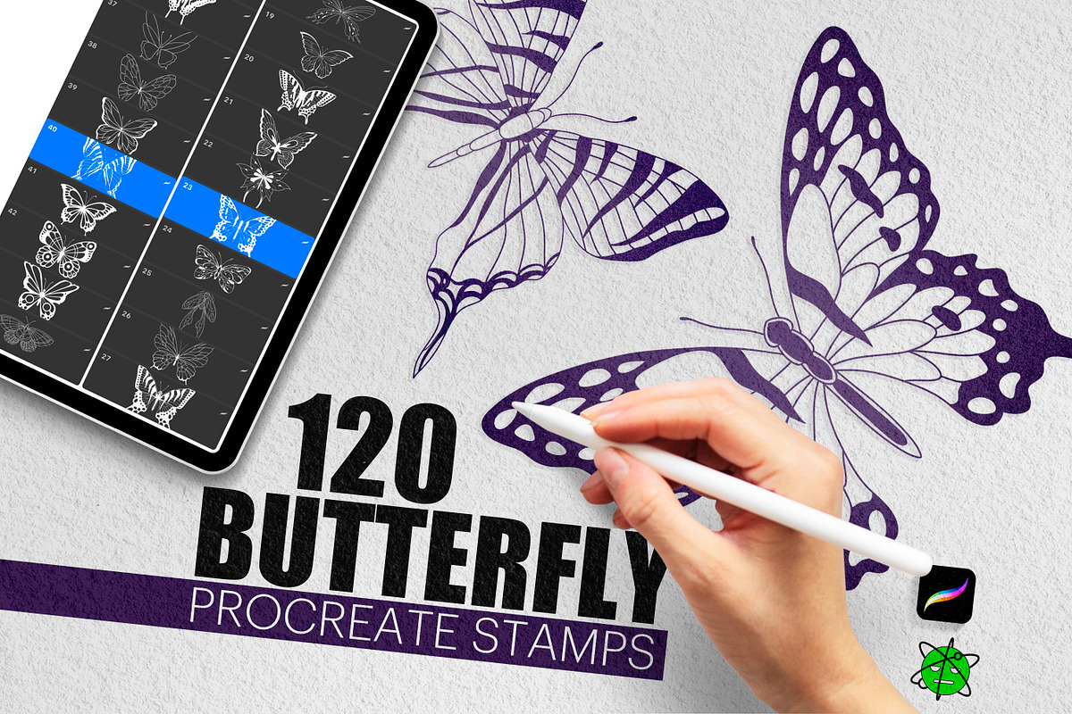 120 Butterfly Procreate Stamps, a Brush Add-On by Nuclear Brushes (Photo 1 of 10)
