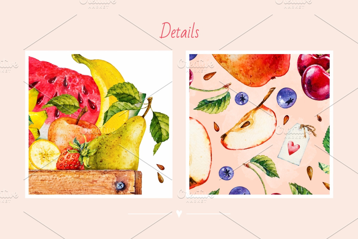 Fruits and berries. Watercolor., a Decorative Illustration by Ekaterina Mikheeva (Photo 5 of 6)