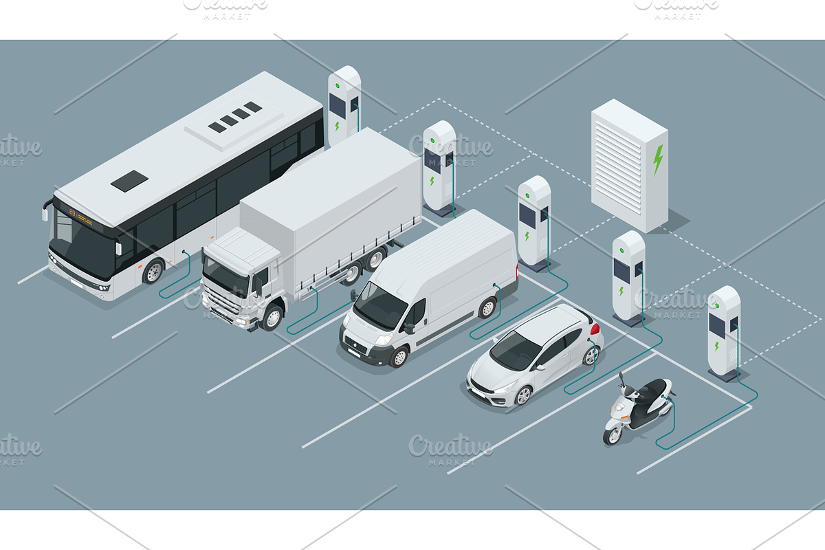 Isometric illustration of electric, a Transportation Illustration by Golden Sikorka