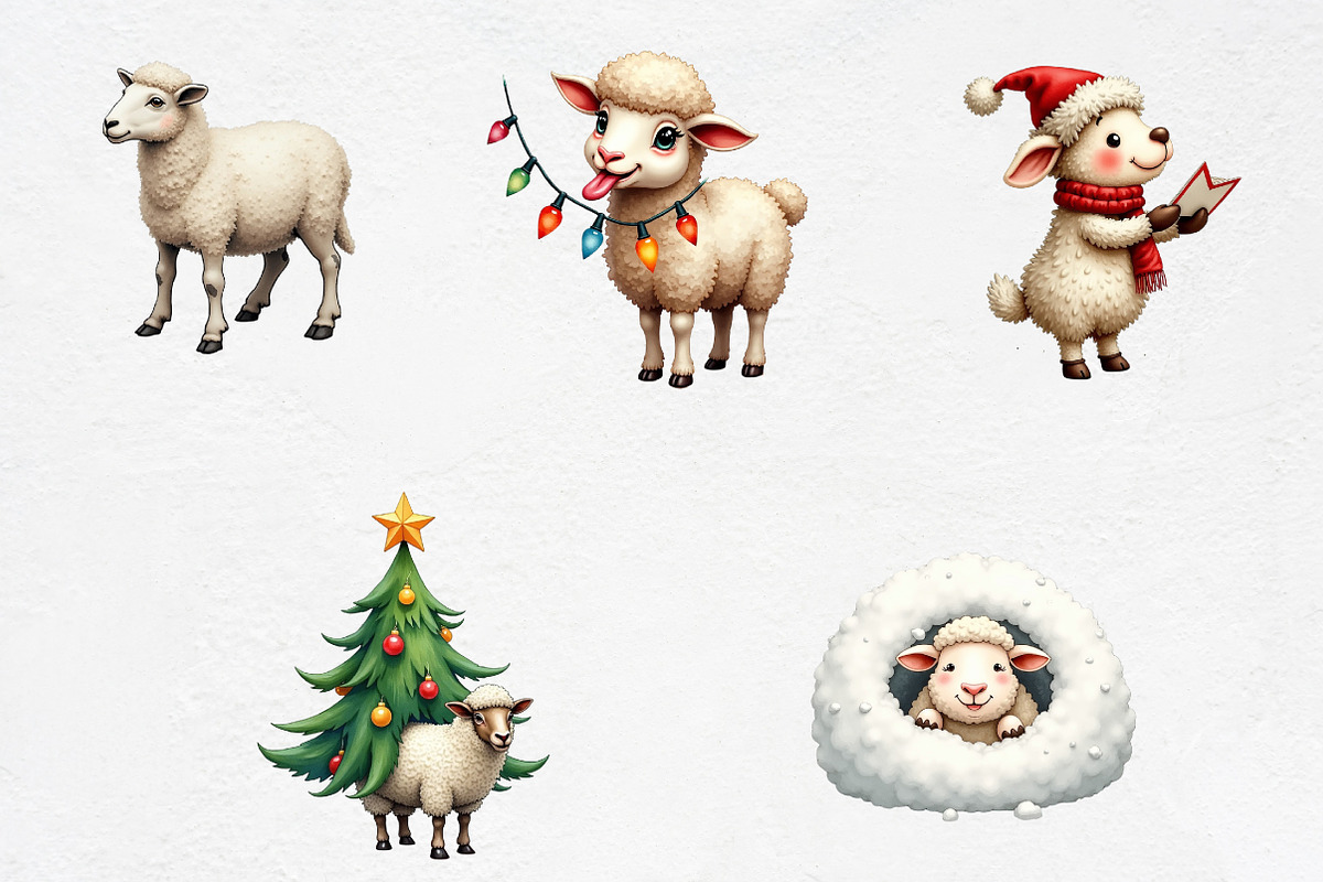 Christmas Funny Sheep Clipart, an Illustration by CrexoraLab (Photo 3 of 5)