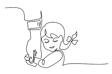 Child holds hand of father with love