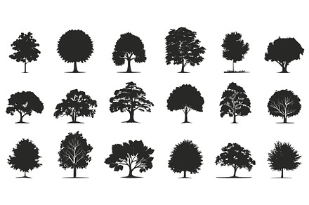 Trees black silhouettes set. Crowns, an Object Illustration by Valerie Bodnar