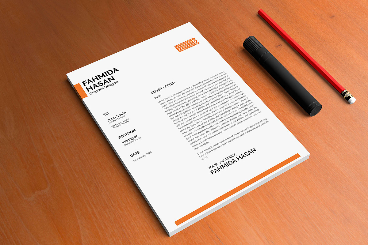 Cover Letter Photoshop Template, a Resume Template by Smashing_Studio
