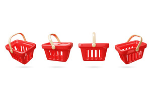 Cartoon 3d shopping cart. Red, a Food Illustration by YummyBuum