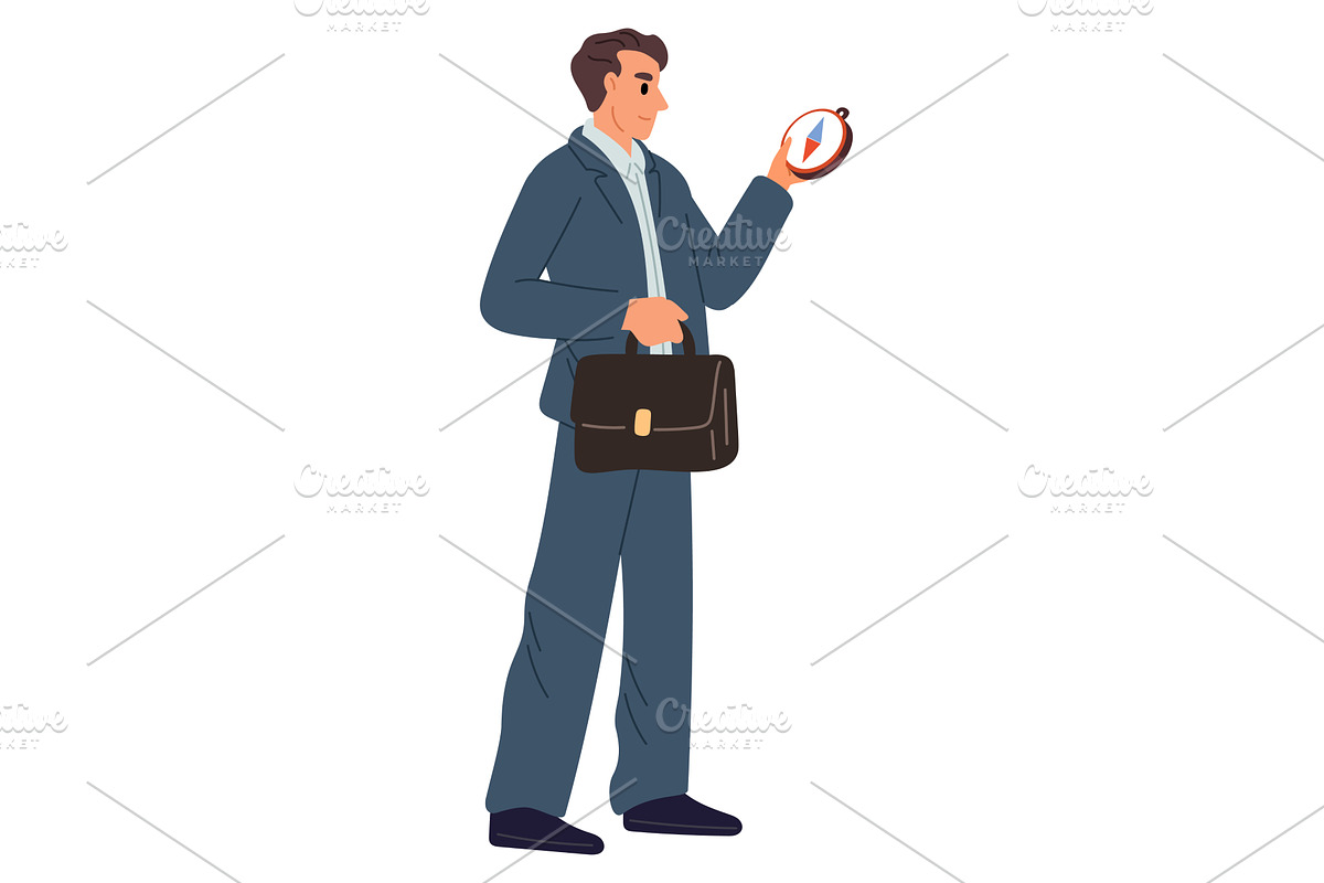 Businessman checks direction with, a Person Illustration by Vectorbuum
