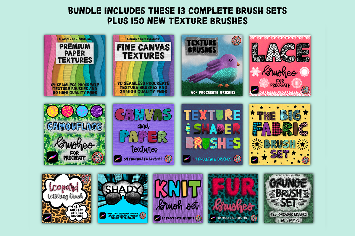 Huge Procreate Texture Brush Bundle, a Brush Add-On by AlwaysBeColoring (Photo 2 of 12)