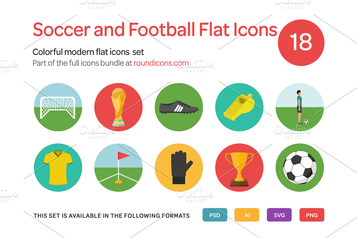 Soccer and Football Flat Icons Set