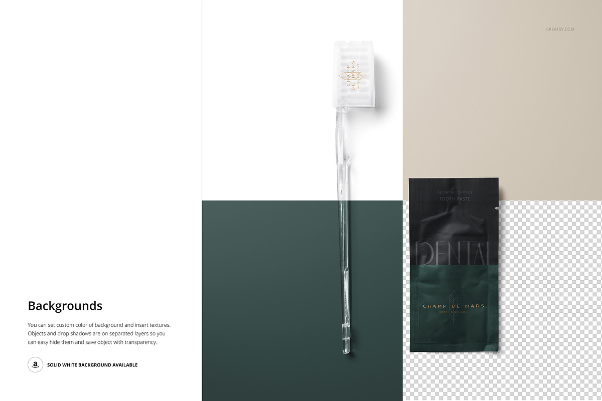 Hotel Dental Kit Mockup Set v.2, a Merchandise Mockup by creatsy5 (Photo 7 of 8)