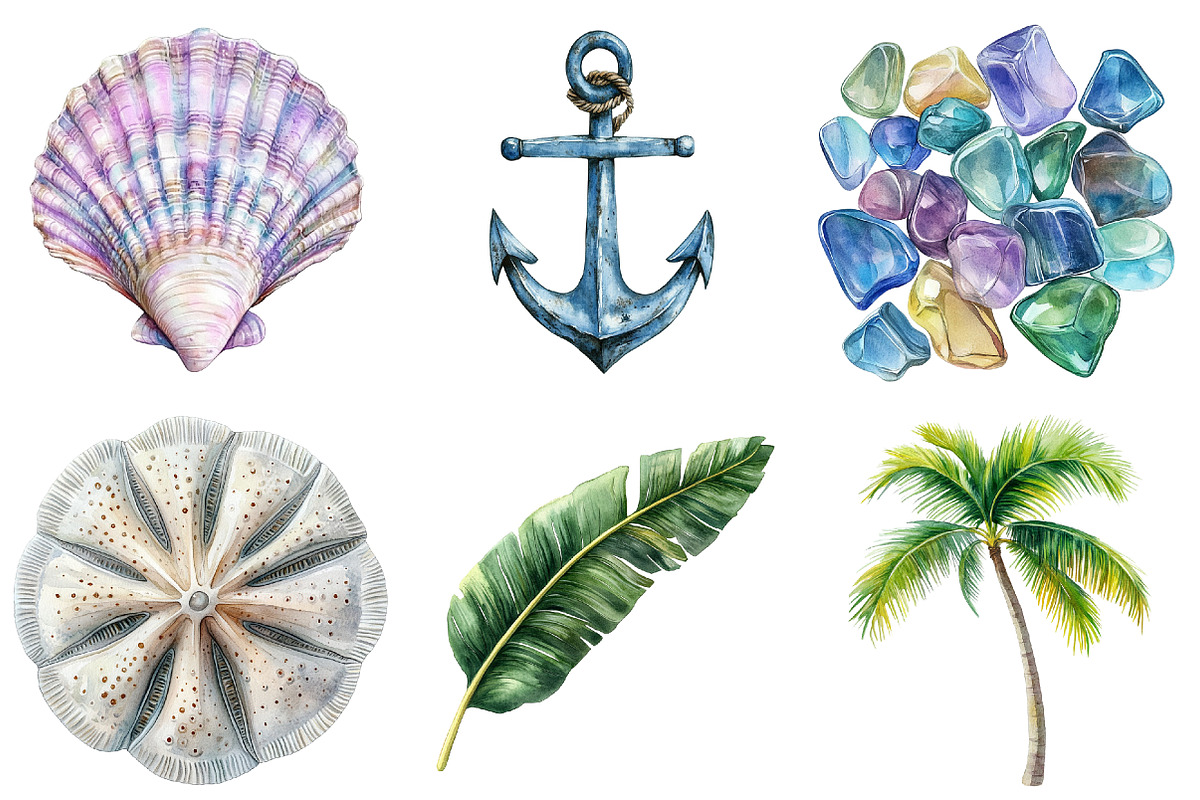 Watercolor Coastal Serenity Clipart, an Illustration by cherrydesign (Photo 2 of 3)
