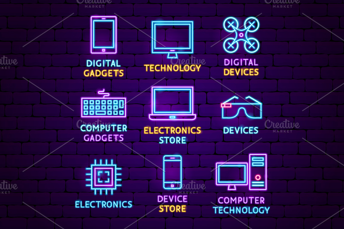Gadgets Technology Neon Vector Icons