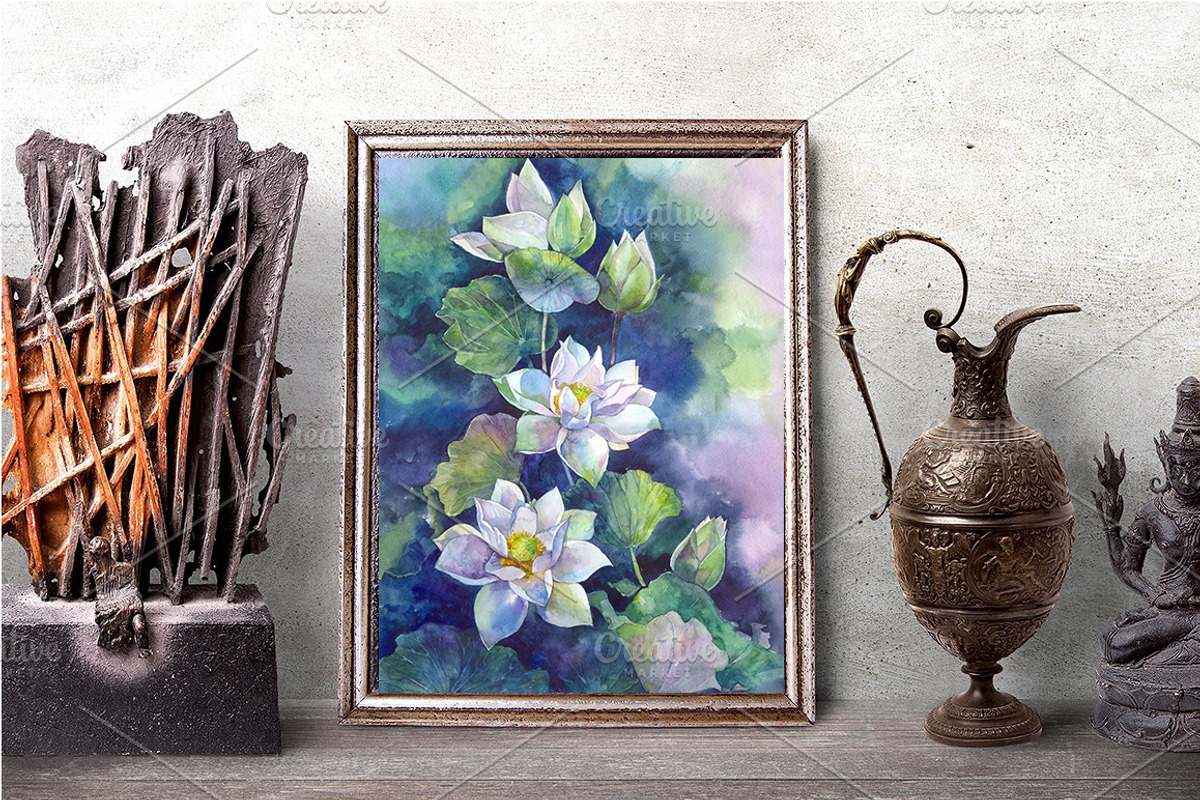 Watercolor Lotos Flowers Art, a Decorative Illustration by MaryAmi (Photo 3 of 3)
