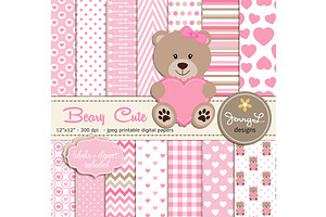 Beary Cute Digital Paper Clipart, a Pattern Graphic by JennyL Designs