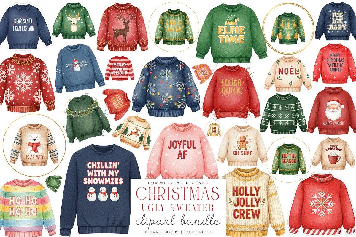 Christmas Ugly Sweater Clipart PNG, an Illustration by SinaCreation (Photo 1 of 7)