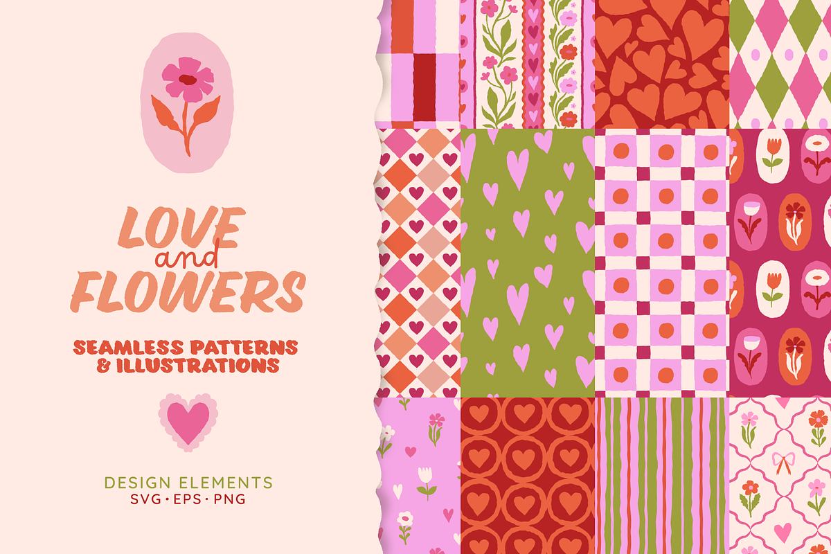 Love and flowers. Seamless patterns, a Pattern Graphic by venimo (Photo 1 of 12)