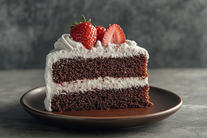 Delicious piece of cake with frosting cream, a Food & Drink Photo by AlyaAnd
