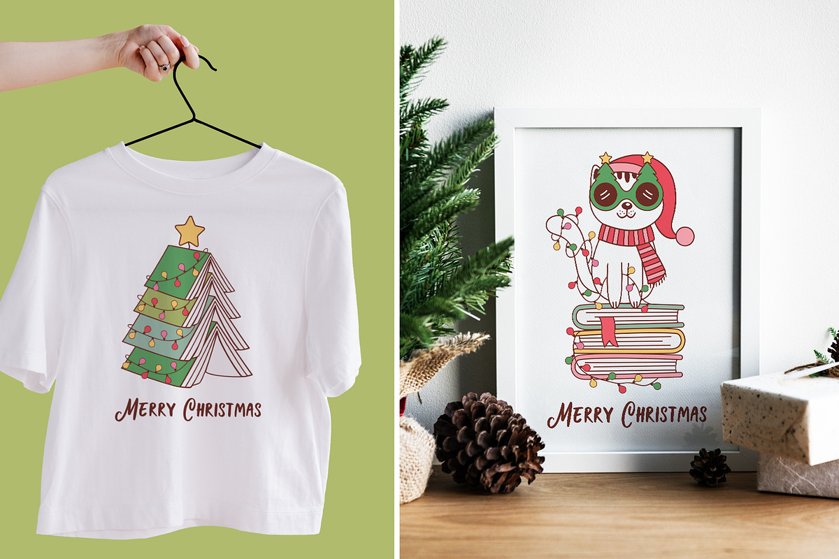 Christmas Books and cute cat clipart, an Animal Illustration by NataKa (Photo 3 of 5)