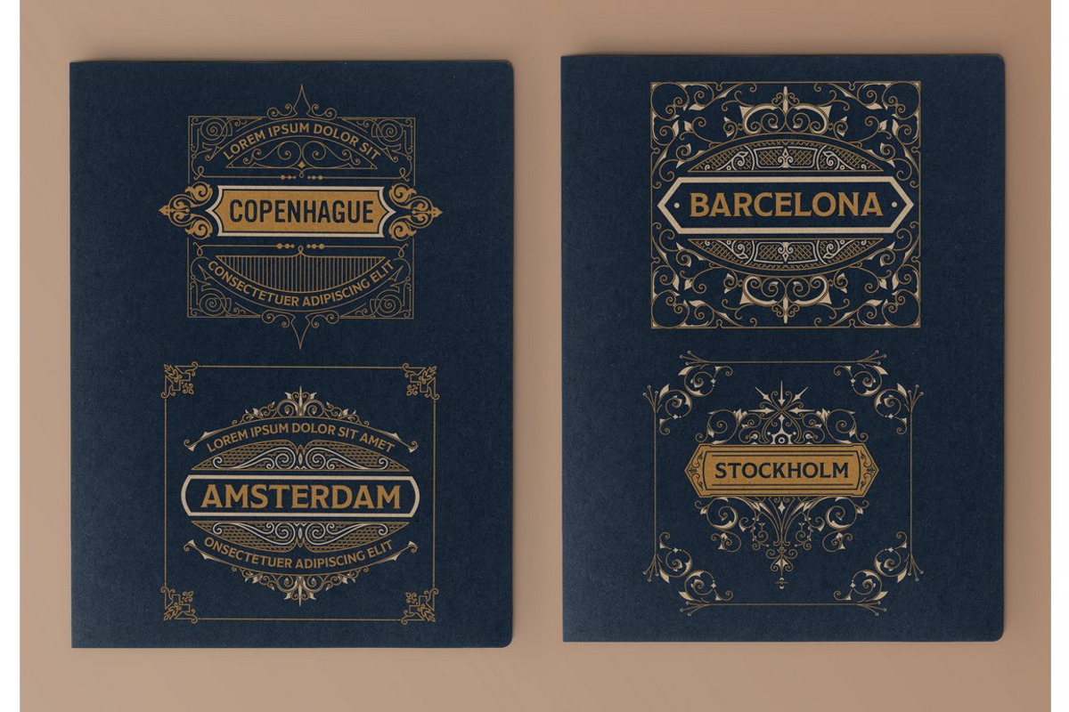Set of 4 vintage labels, a Card Template by OneVectorStock (Photo 1 of 2)