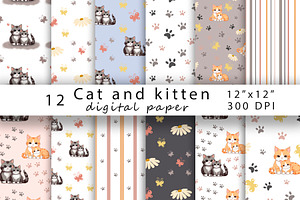 Digital Paper Cat and Kitten., a Pattern Graphic by TetianaArt