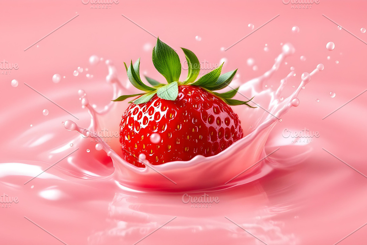 Strawberry Splashing into Pink Milk, a Food & Drink Photo by Stock Shape (Photo 3 of 4)