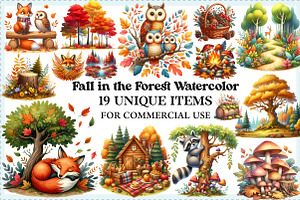 Fall in the Forest Watercolor PNG, an Illustration by Craft Nest