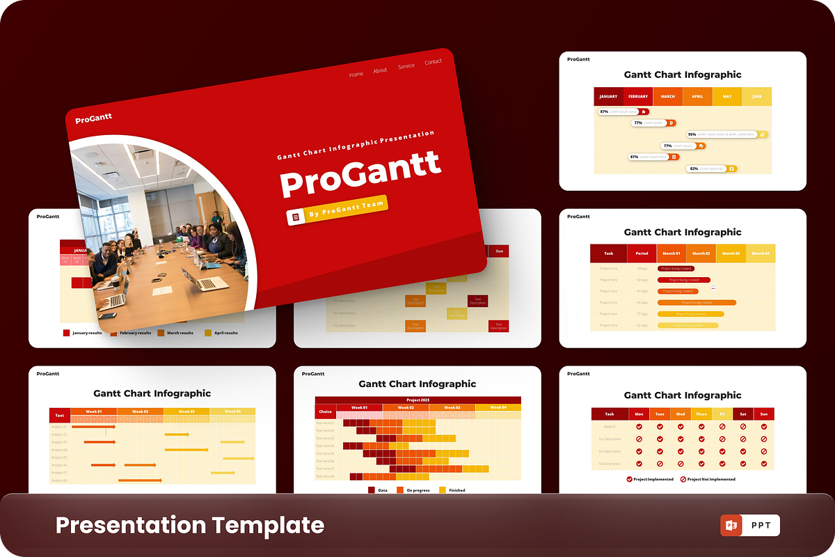 ProGantt - Gantt Chart PowerPoint, a Presentation Template by GraphauseProject (Photo 1 of 6)