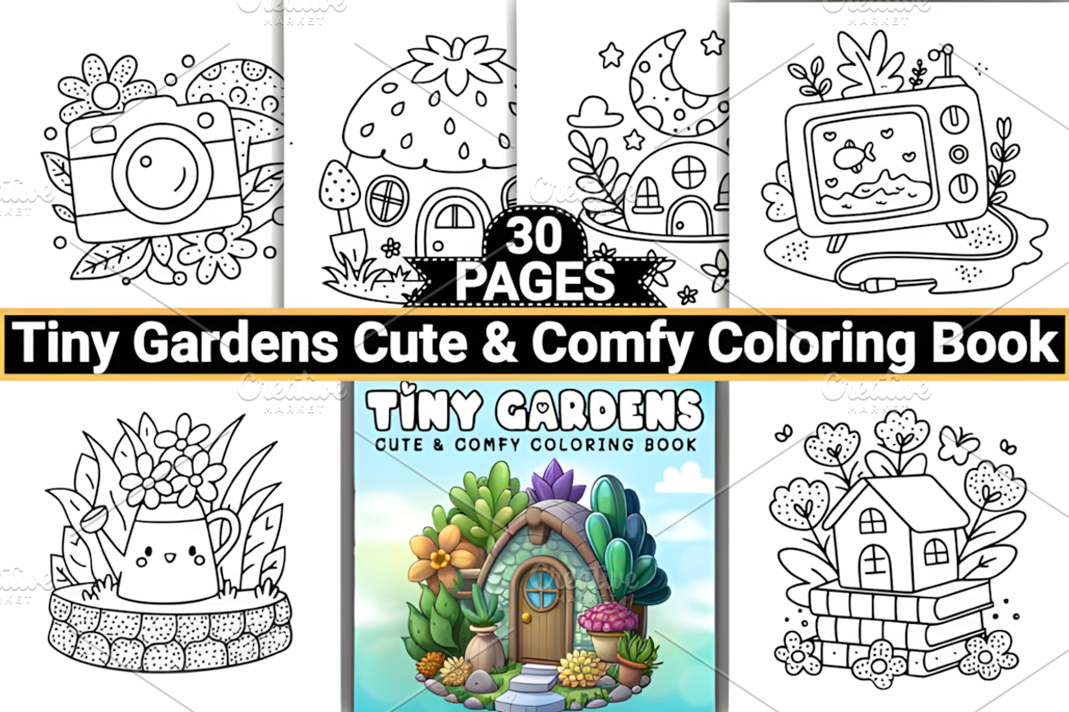 Tiny Gardens Cute & Comfy Coloring, a Decorative Illustration by Coco Bloom (Photo 1 of 4)
