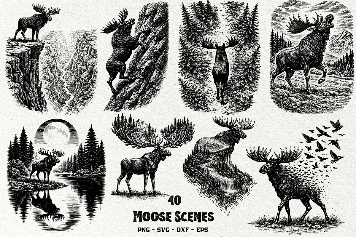 Moose Scenes SVG Graphics, an Animal Illustration by DENIDigitalArtSudio (Photo 1 of 6)
