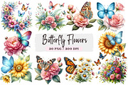Butterfly Flowers Watercolor Clipart, an Illustration by DreamArtGraphic (Thumbnail 1 of 4)
