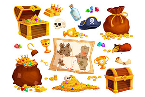Pirate treasure set. Treasures chest, an Illustration by Stock-Smart-Start