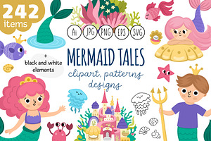 Mermaid tales clipart and designs, an Animal Illustration by Lexi Claus